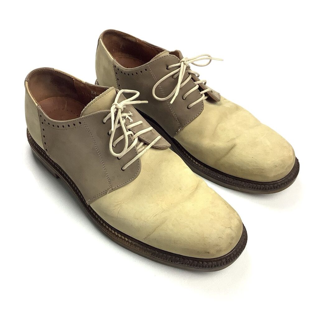 Johnston Murphy Italy Passport Leather Shoes Men's 11.5 Oxford Brogue Beige Tan